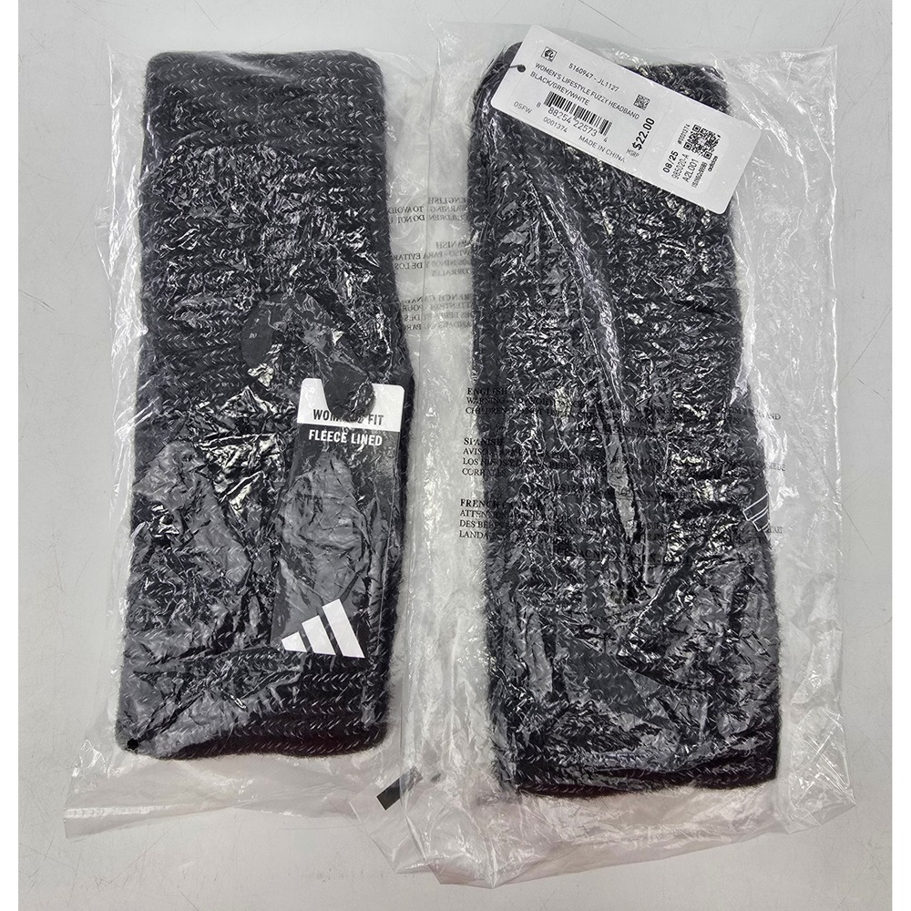 adidas Lifestyle Fuzzy Headband Womens OSFW Black Grey White Fleece Lined - NEW